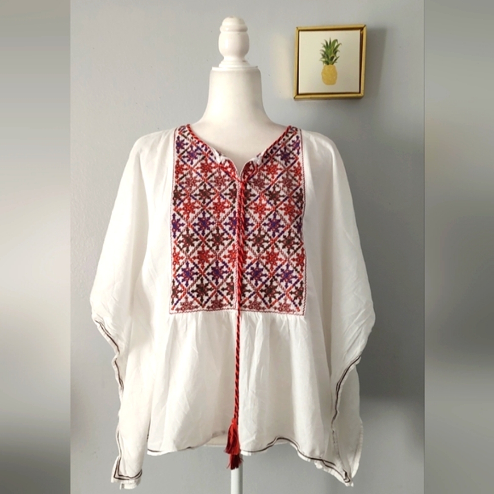 Blouse Women Max Studio White Floral Embroidery Small Cotton Good Condition
